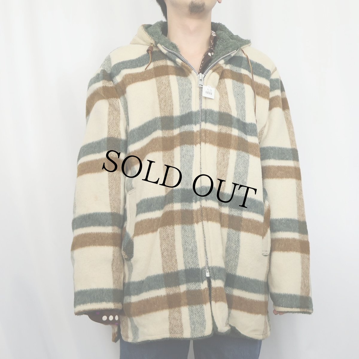 画像3: 70〜80's チェック柄×ボア ウールジップパーカー (3)