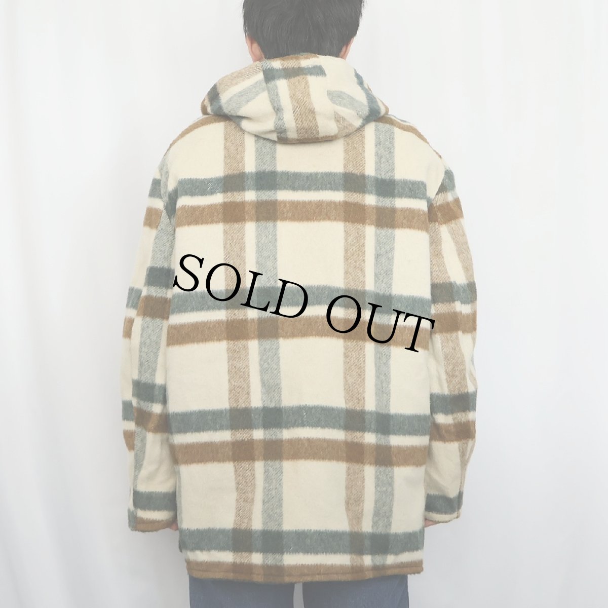 画像4: 70〜80's チェック柄×ボア ウールジップパーカー (4)