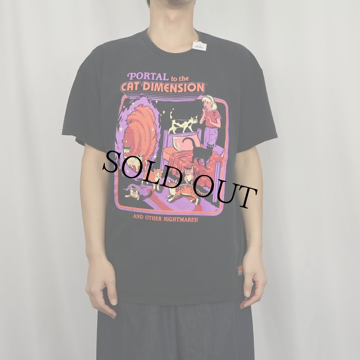画像2: Steven Rhodes "PORTAL to the CAT DIMENSION" イラストプリントTシャツ BLACK XL (2)