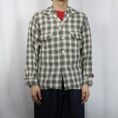 画像2: 50s Locoforea USA製 チェック柄 アクリル×ウール オープンカラーシャツ S (2)