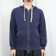 画像2: POLO Ralph Lauren ロゴ刺繍 裏サーマル スウェットジップパーカー NAVY M (2)