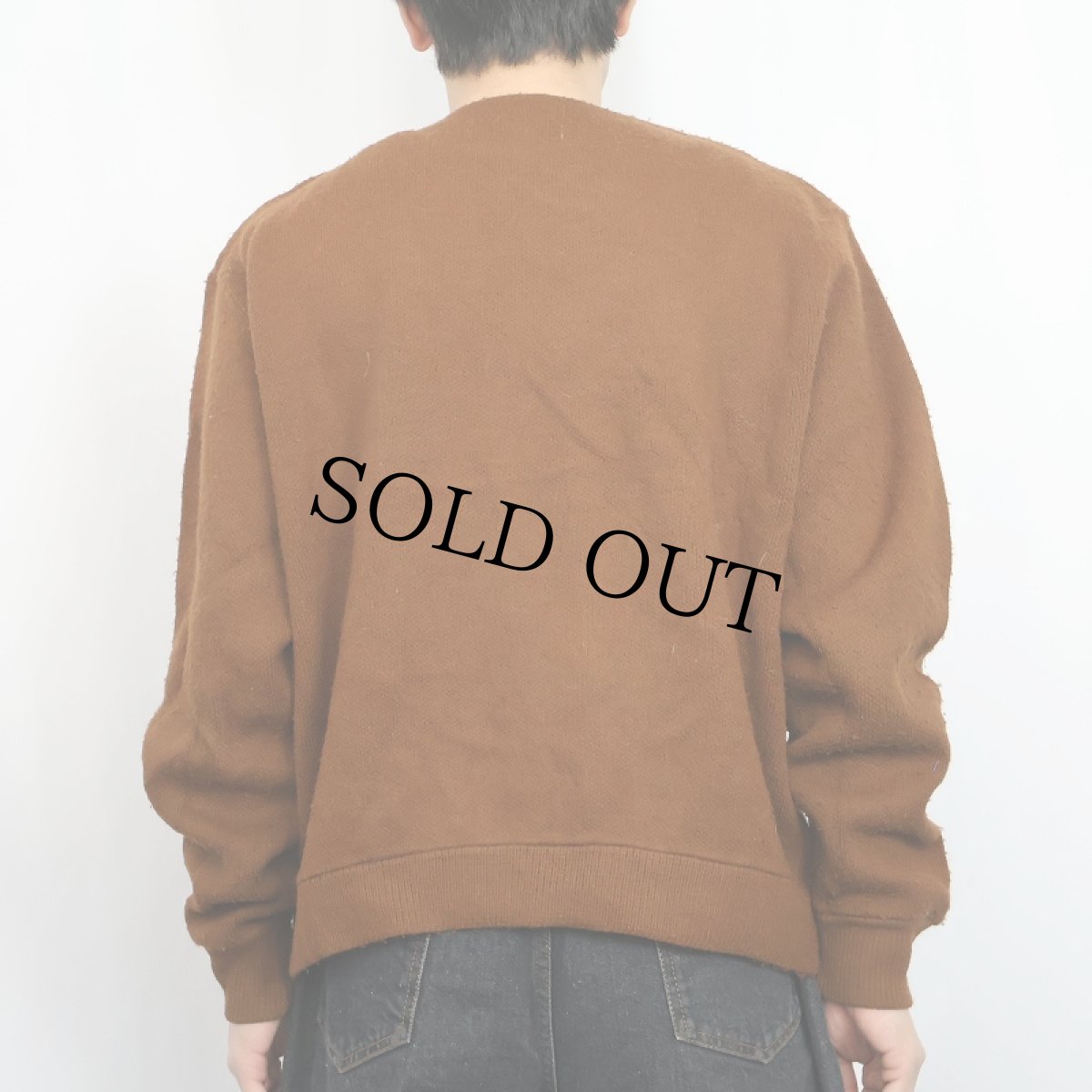 画像3: 〜70's スエード切り替え ウールニットカーディガン (3)