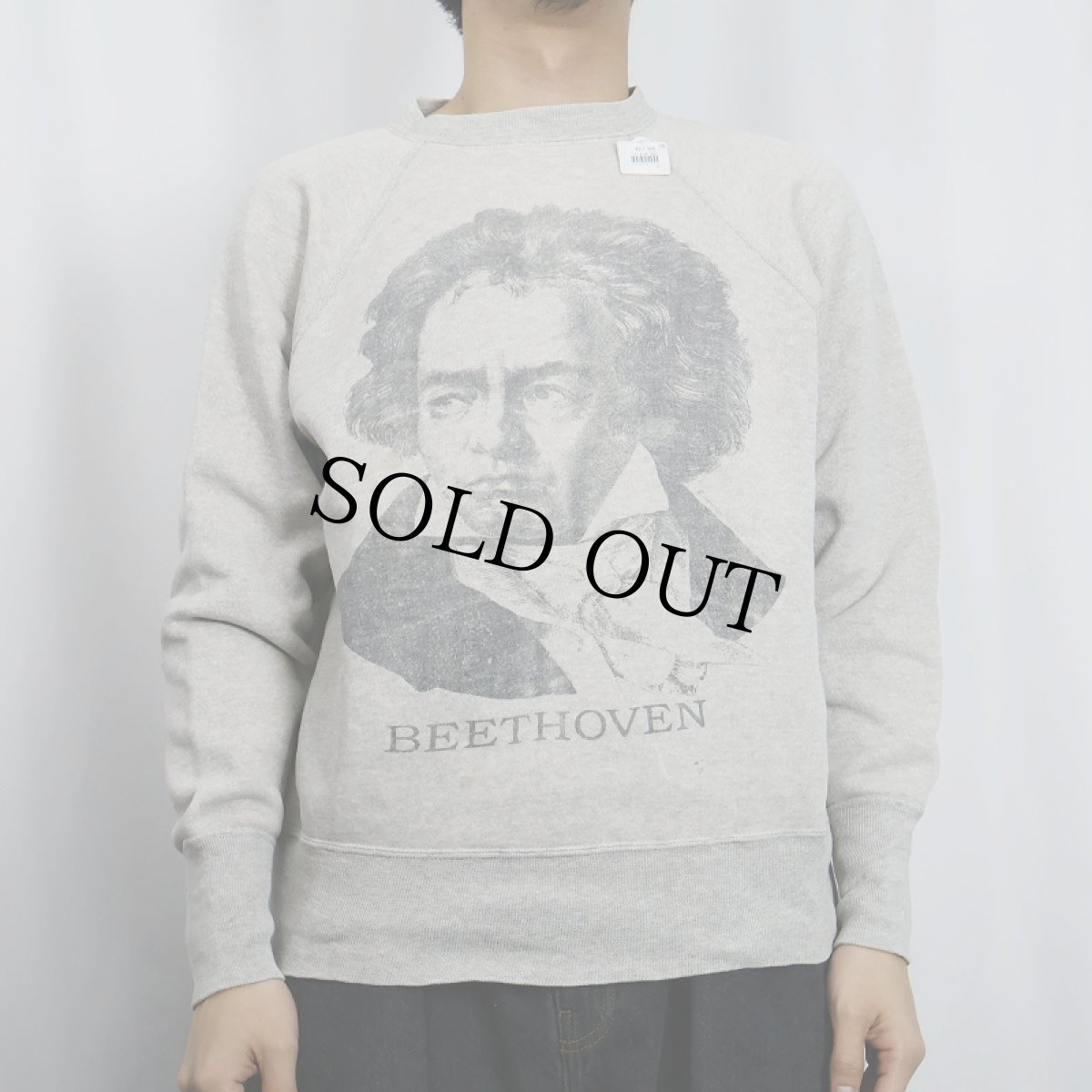 画像2: 60's THREE B's "BEETHOVEN" 脇下三角ガゼット 染み込みプリントラグランスウェット (2)