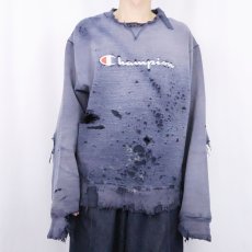 画像2: 90's Chamipon ロゴ刺繍 前V フェードスウェット L (2)