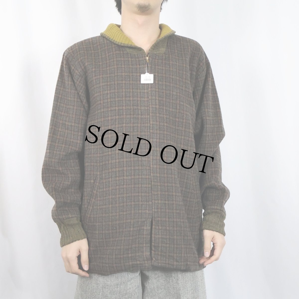 画像2: 70's チェック柄 ウールファラオジャケット L (2)