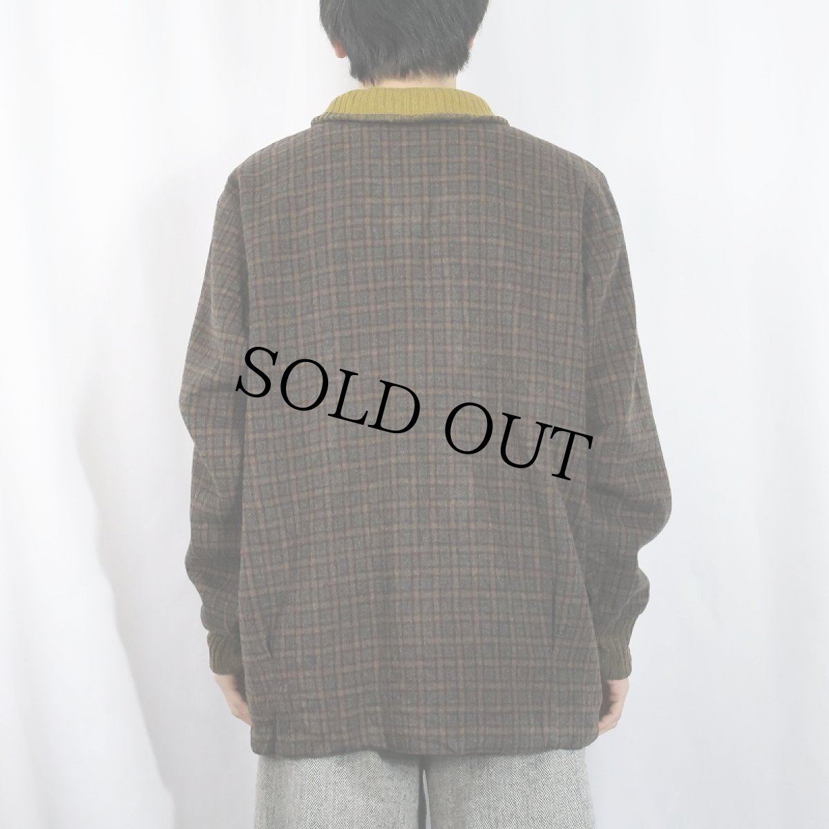 画像3: 70's チェック柄 ウールファラオジャケット L (3)