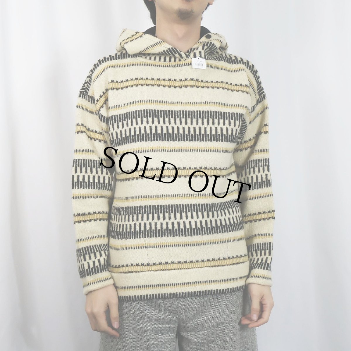 画像5: 70's Jersey Modeller ポケット付き ジャガードニットフーディー SIZE42 (5)