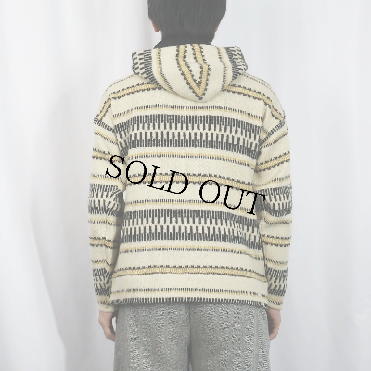 画像6: 70's Jersey Modeller ポケット付き ジャガードニットフーディー SIZE42 (6)