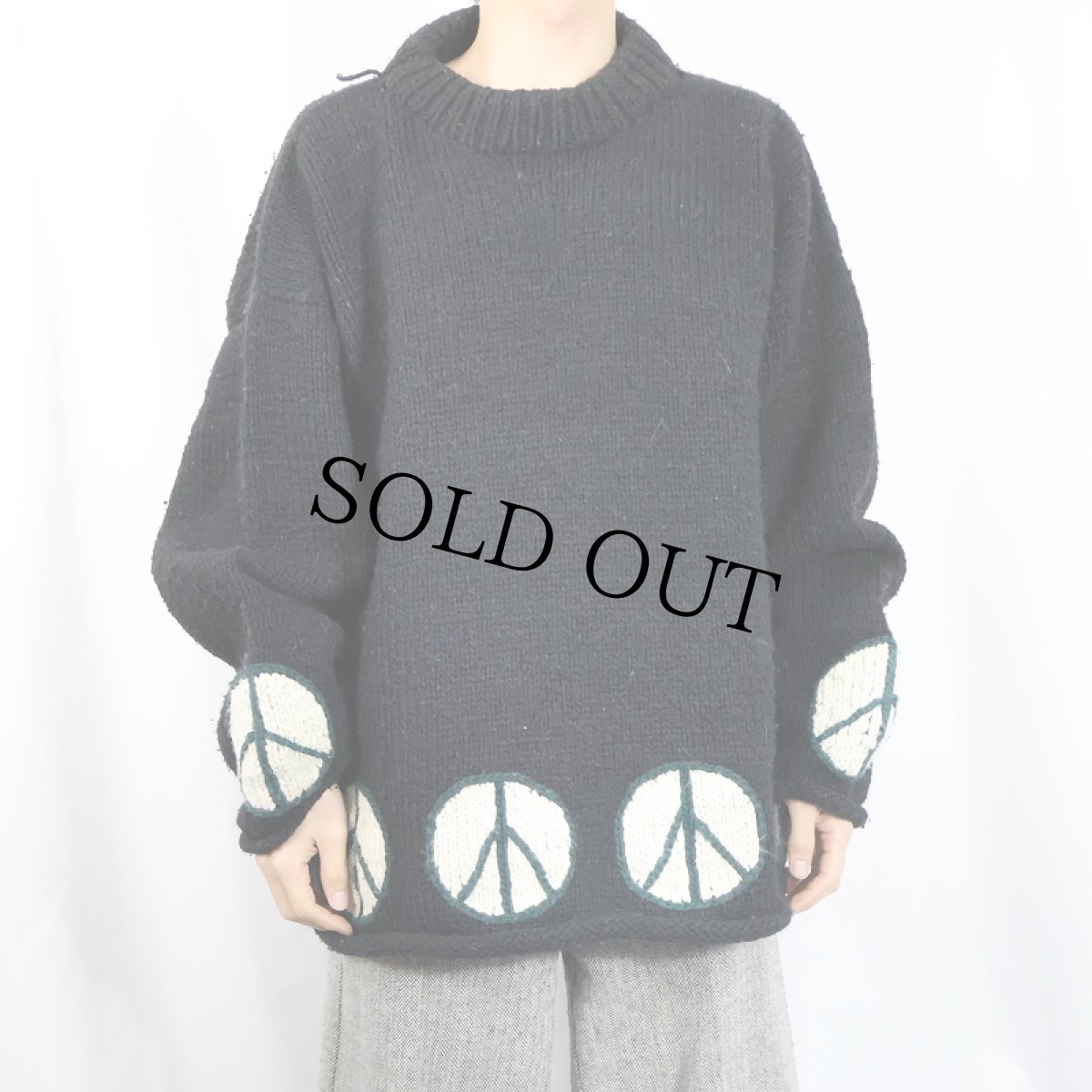 画像4: 80〜90's REY WEAR ECUADOR製 ピースマーク ウールニットセーター BLACK (4)