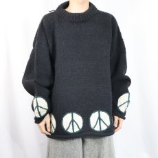 画像4: 80〜90's REY WEAR ECUADOR製 ピースマーク ウールニットセーター BLACK (4)