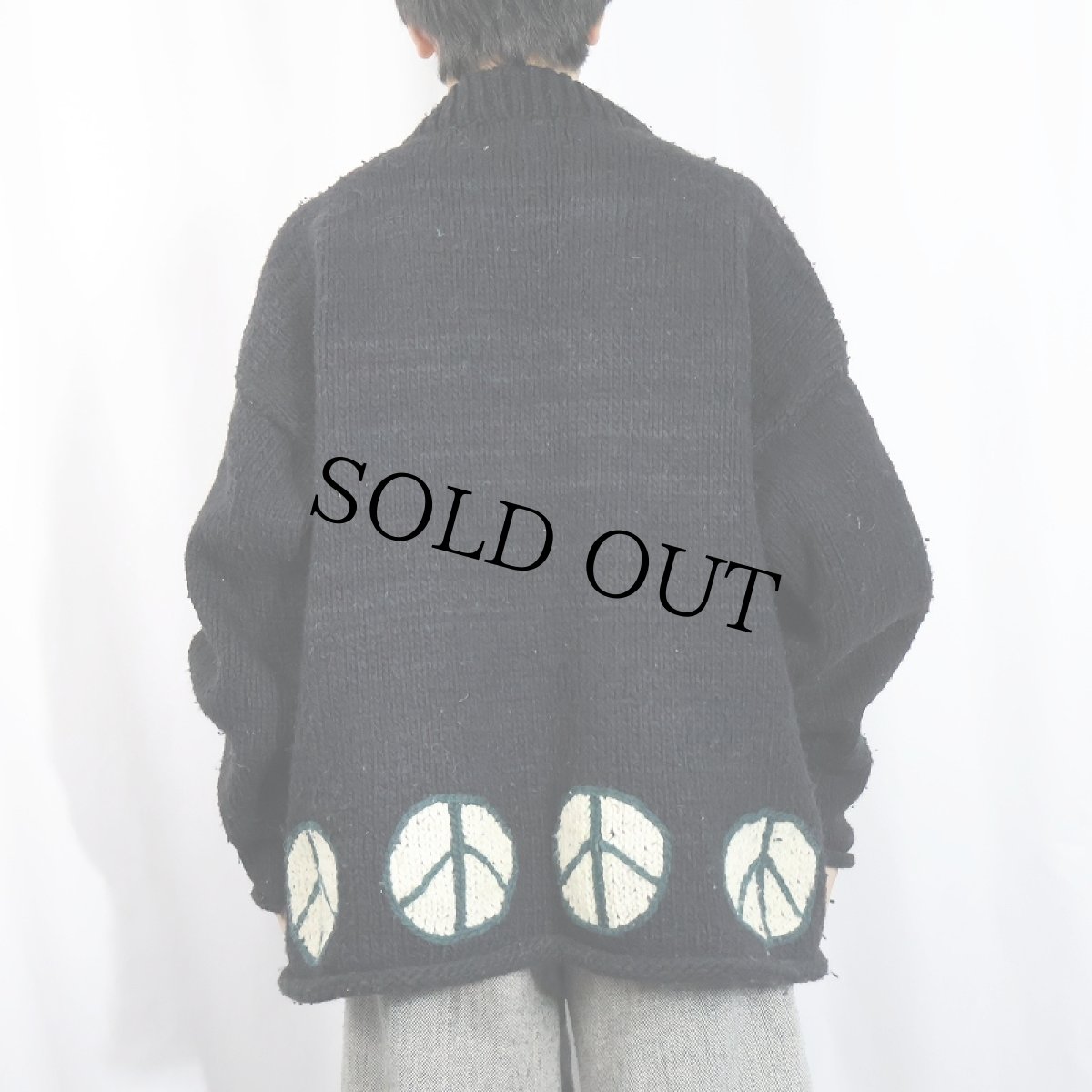 画像5: 80〜90's REY WEAR ECUADOR製 ピースマーク ウールニットセーター BLACK (5)