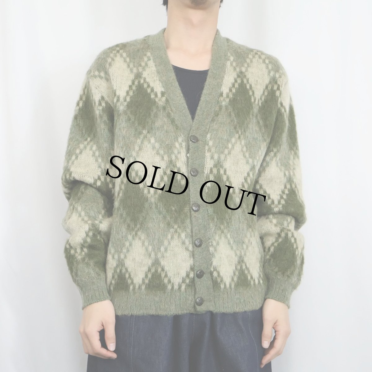 画像2: 60's PURITAN ダイヤ柄 モヘアニットカーディガン L (2)