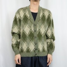 画像2: 60's PURITAN ダイヤ柄 モヘアニットカーディガン L (2)