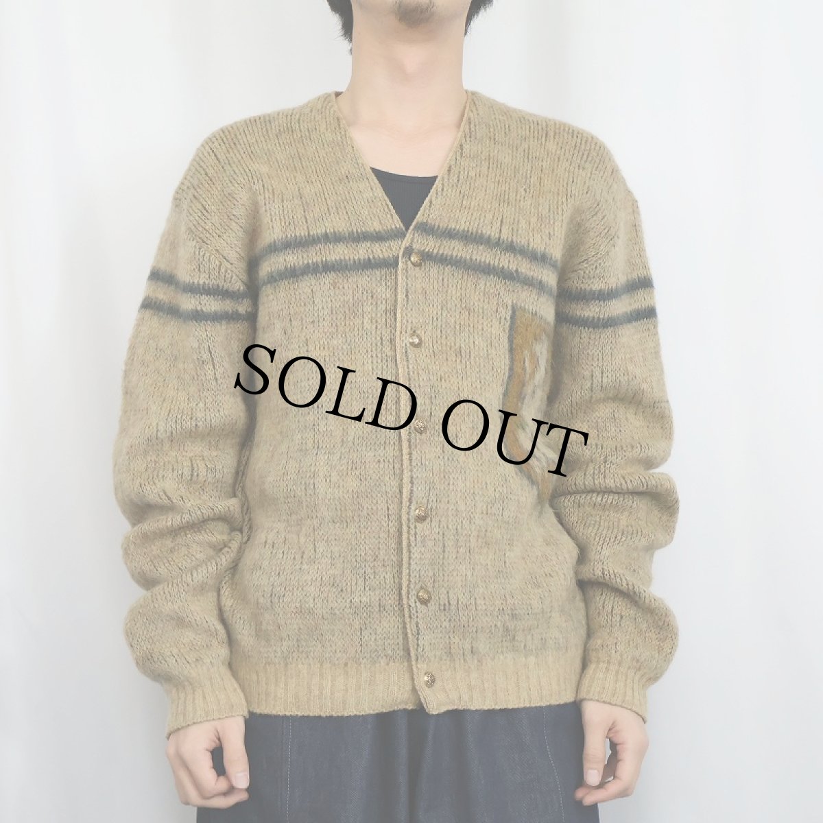 画像2: 60's ARROW ウール×モヘアニットカーディガン L (2)