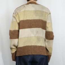 画像3: 60's Fines ボーダー柄 ウール×モヘアニットカーディガン M (3)