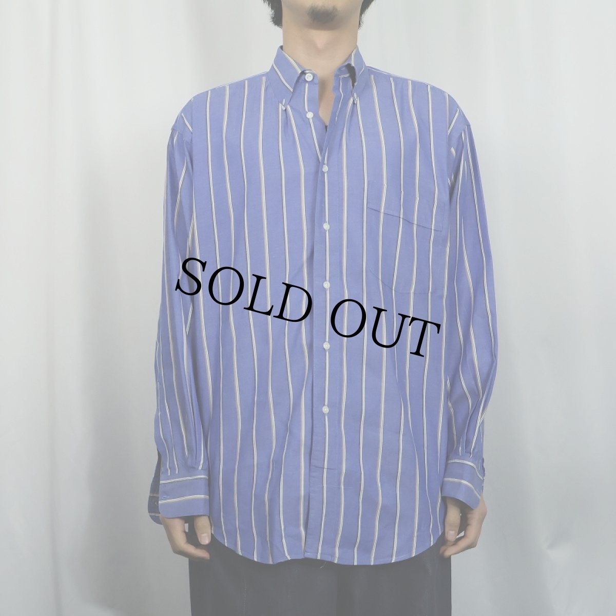 画像2: Yves Saint-Laurent ストライプ柄 コットン×ポリエステル ボタンダウンシャツ SIZE16 1/2 (2)