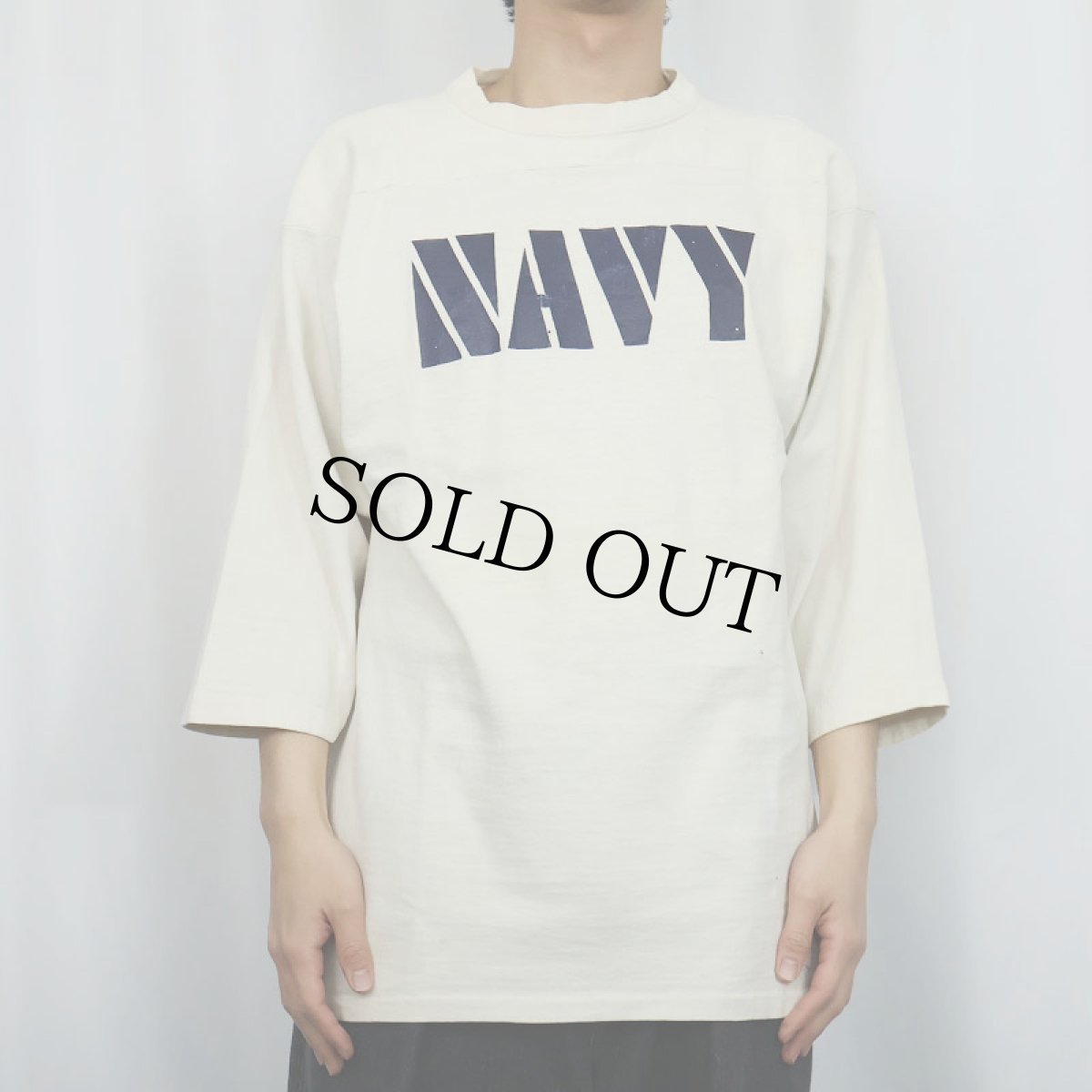 画像2: 70's ARTEX USA製 "NAVY" ラバープリント フットボールTシャツ XL (2)