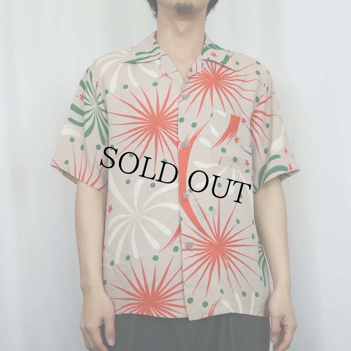 画像2: 50's Benmar "4th of July" 花火柄 レーヨンハワイアンシャツ (2)