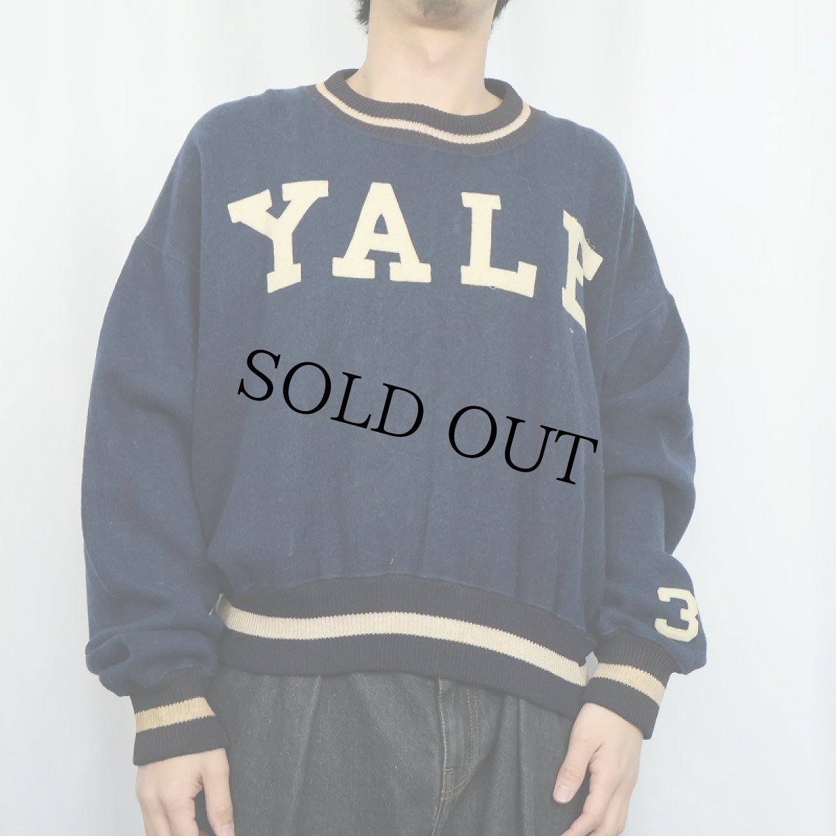画像2: 〜50's TIM McAULIFFE "YALE" レタード ウールスウェット NAVY SIZE44R (2)