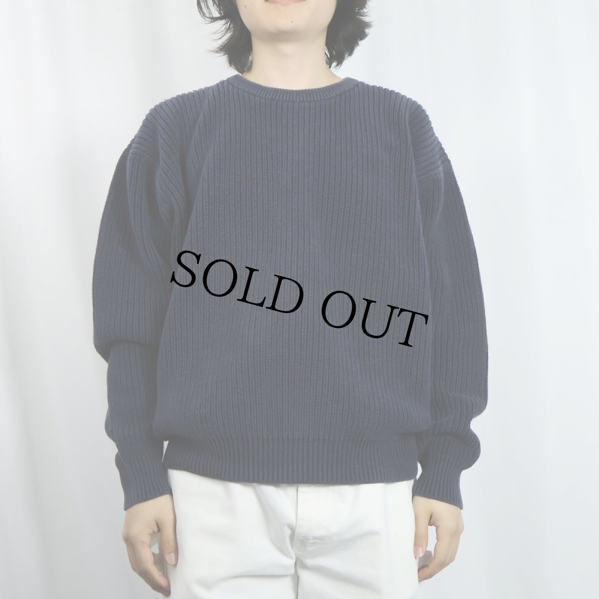 画像2: 90's LANDS' END コットンニットセーター NAVY L (2)