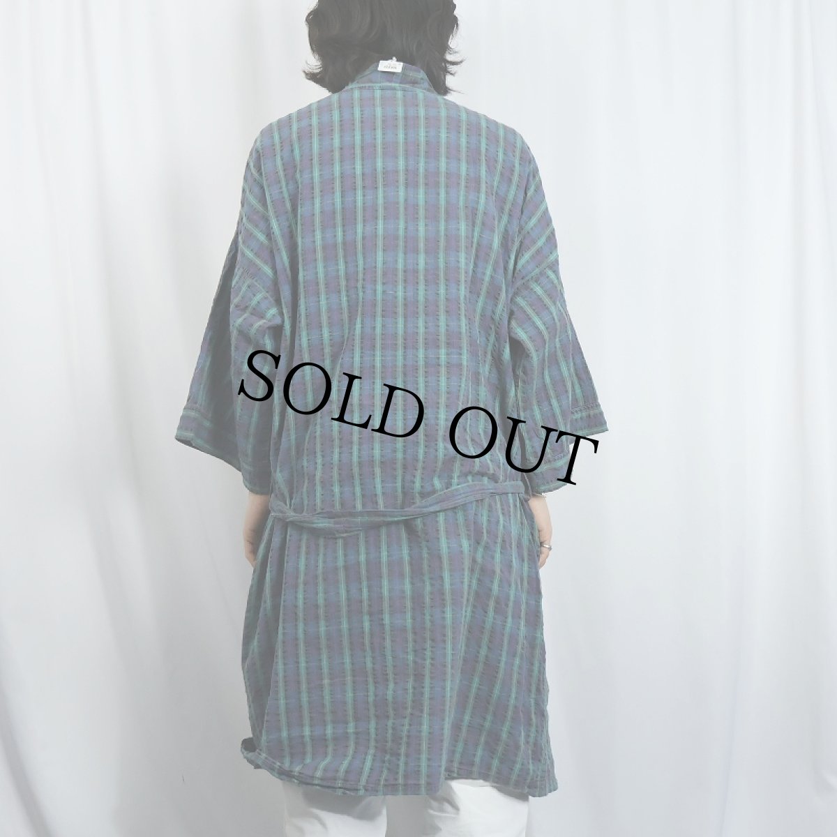 画像3: 90's ORVIS USA製 チェック柄 シアサッカーガウン L (3)