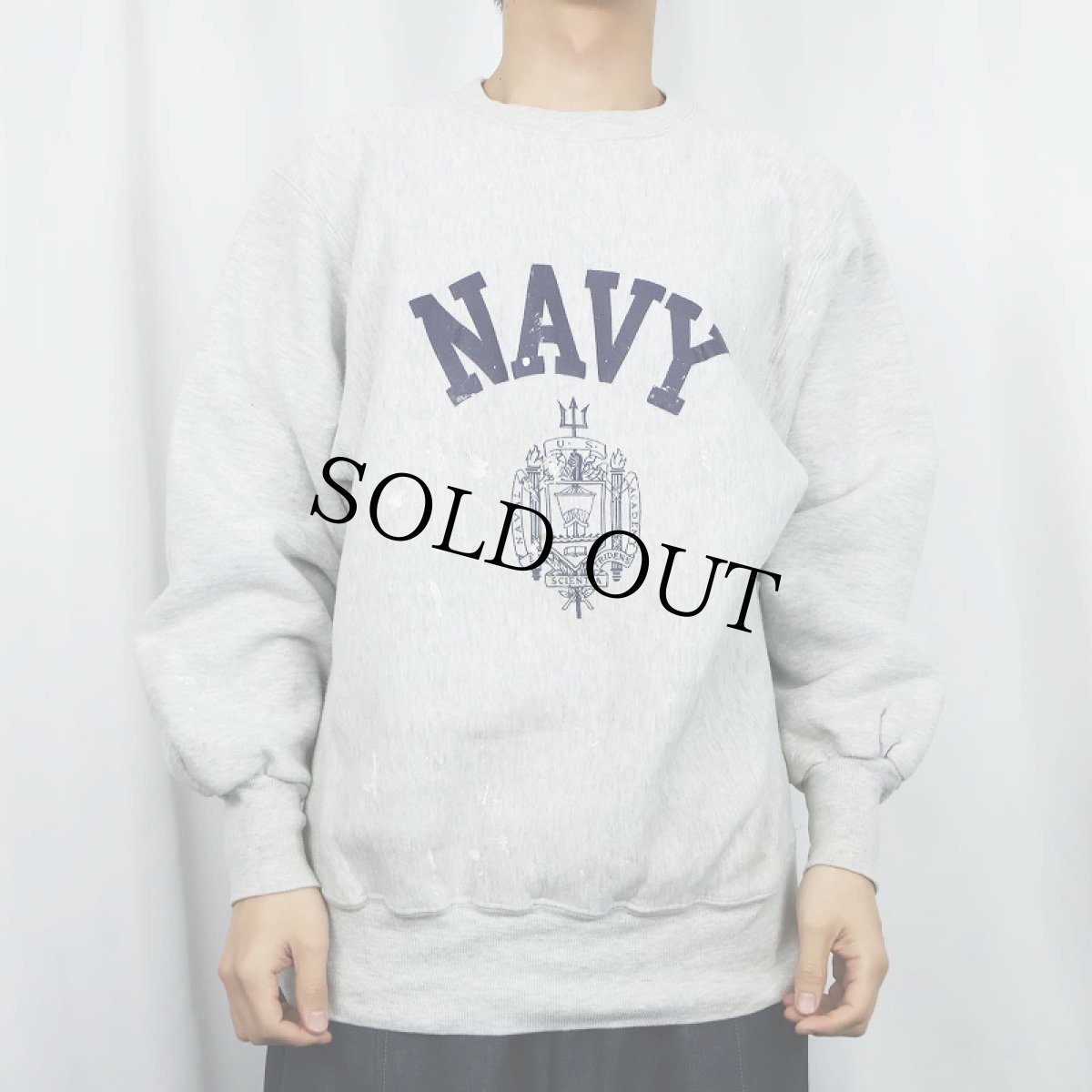 画像2: 90's MVP USA製 REVERSE WEAVE TYPE "NAVY" プリントスウェット L (2)