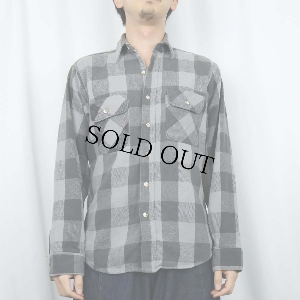 画像2: 90's FIVE BROTHER ブロックチェック柄 ヘビーネルシャツ M (2)