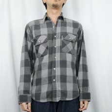 画像2: 90's FIVE BROTHER ブロックチェック柄 ヘビーネルシャツ M (2)