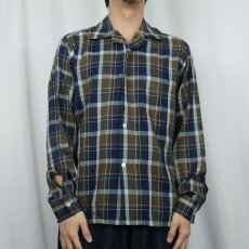 画像2: 60's Van Heusen チェック柄 コットンポリ オープンカラーシャツ M (2)