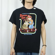 画像2: Steven Rhodes "Demon Cat" イラストプリントTシャツ BLACK L (2)