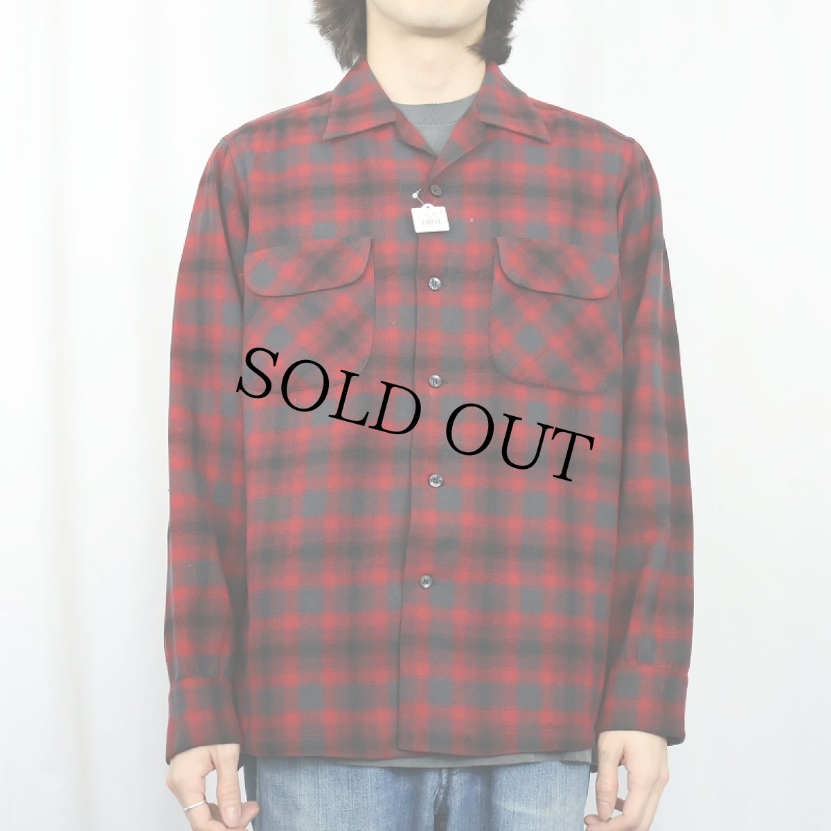 画像2: 50's PENDLETON オンブレーチェック柄 ウールオープンカラーシャツ M (2)