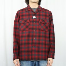画像2: 50's PENDLETON オンブレーチェック柄 ウールオープンカラーシャツ M (2)