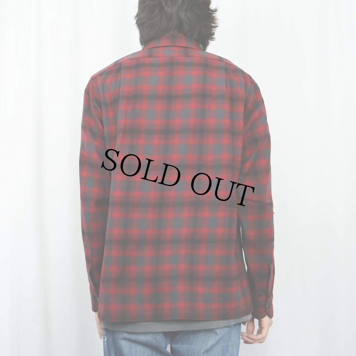 画像3: 50's PENDLETON オンブレーチェック柄 ウールオープンカラーシャツ M (3)