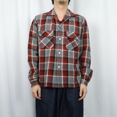 画像2: 60's チェック柄 アクリル×ウールオープンカラーシャツ (2)