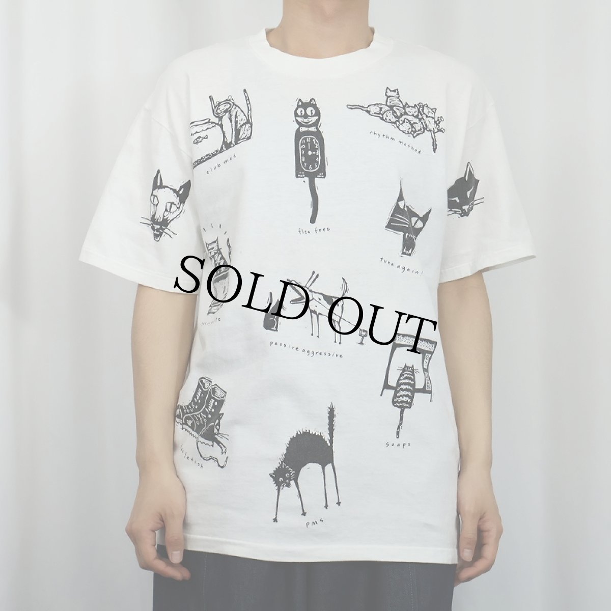 画像2: 90's Studio Roja USA製 猫プリントTシャツ L (2)