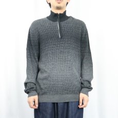 画像2: Calvin Klein 総柄 グラデーション ハーフジップ コットン×モダールニットセーター L (2)