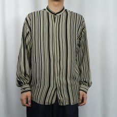 画像2: 80's Hutspah USA製 ストライプ柄 バンドカラー レーヨンシャツ M (2)