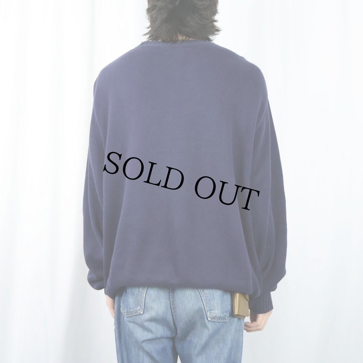 画像3: 90's LANDS' END USA製 コットンニットセーター NAVY XL (3)