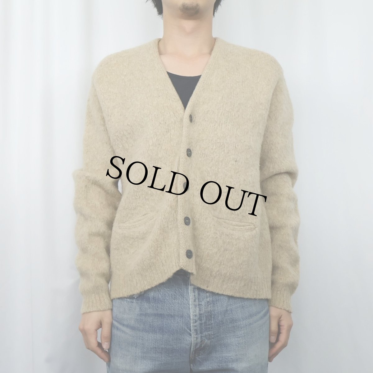 画像2: 60's GLEN DEE ウール×モヘアニットカーディガン L (2)