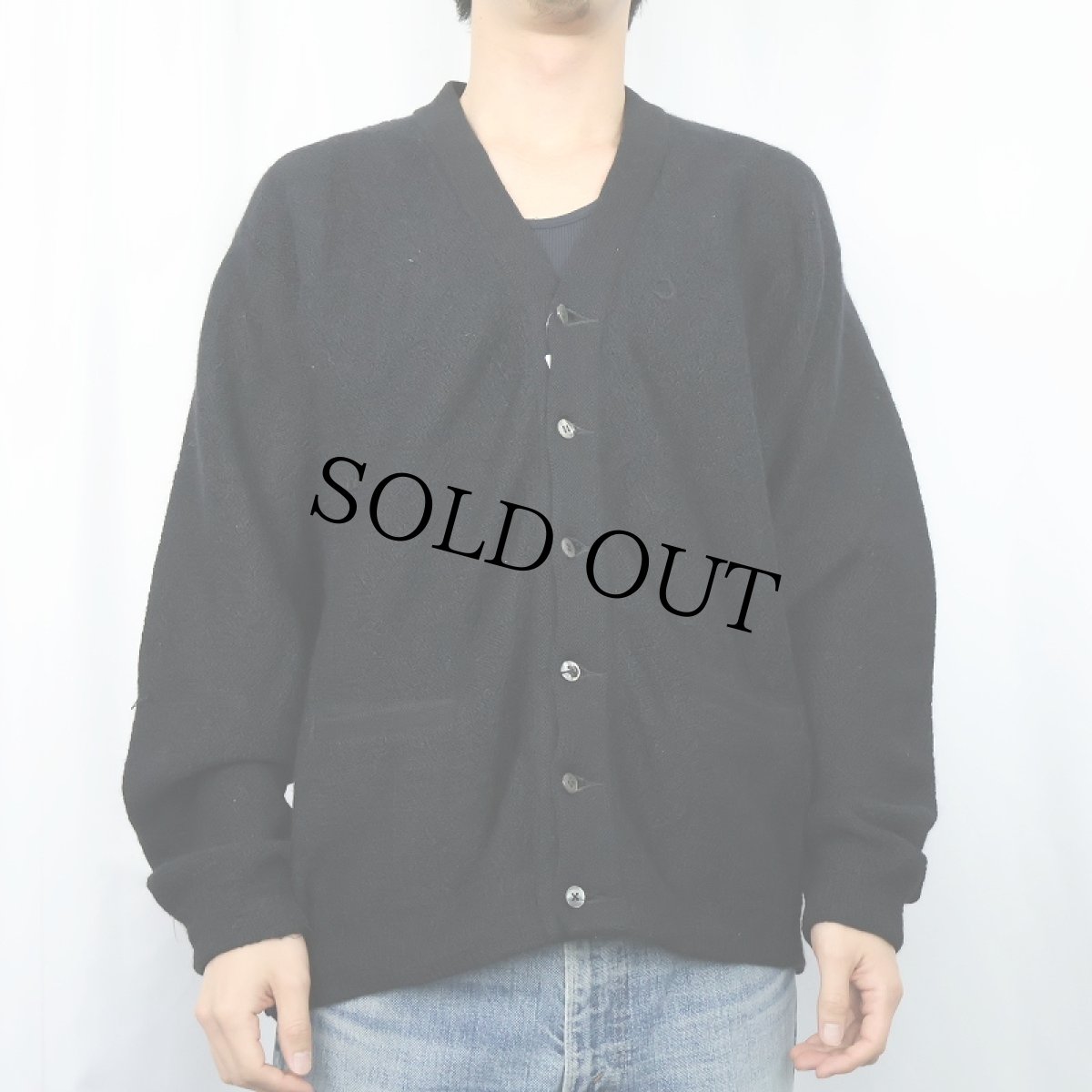 画像2: 50〜60's RAMBULE' "Baby Kid Mohair" モヘアニットカーディガン BLACK L (2)