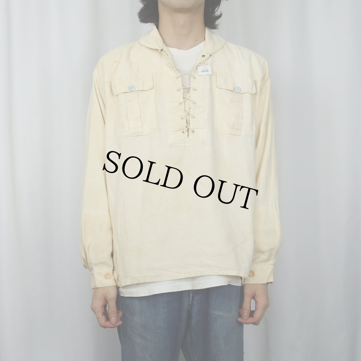 画像2: 40's EURO Military コットンガーゼ ショールカラー プルオーバーシャツ (2)