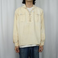 画像2: 40's EURO Military コットンガーゼ ショールカラー プルオーバーシャツ (2)