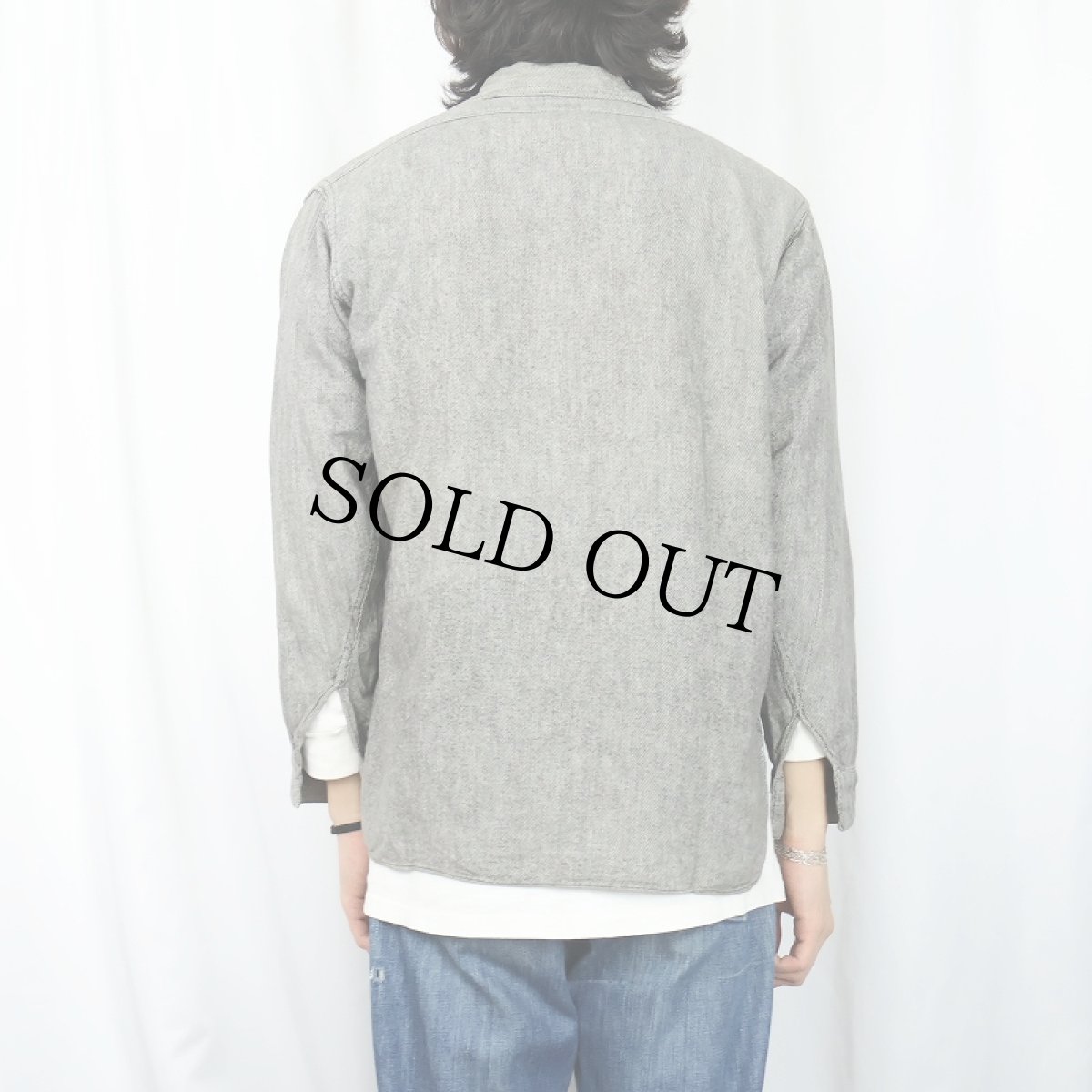 画像3: 30〜40's 杢グレー チンスト付き コットンプルオーバーシャツ (3)