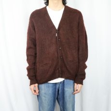 画像2: 60's〜 ミックスカラー モヘアニットカーディガン L (2)