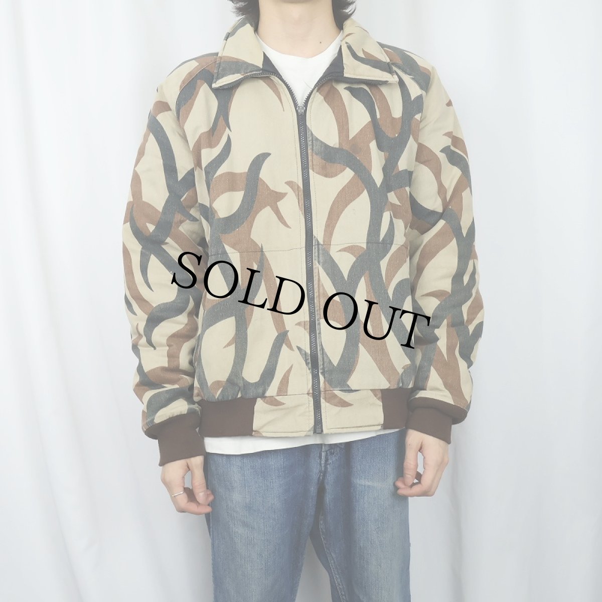 画像2: 80's ASAT トライバルカモ キルティングライナー ジップジャケット L (2)