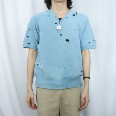 画像2: 50's ハーフジップ 無地 半袖スウェット (2)