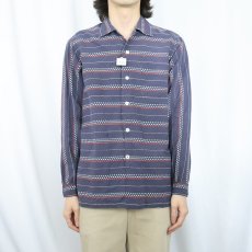 画像2: 50's SKIPPER USA製 ボーダー柄 コットンオープンカラーシャツ M (2)