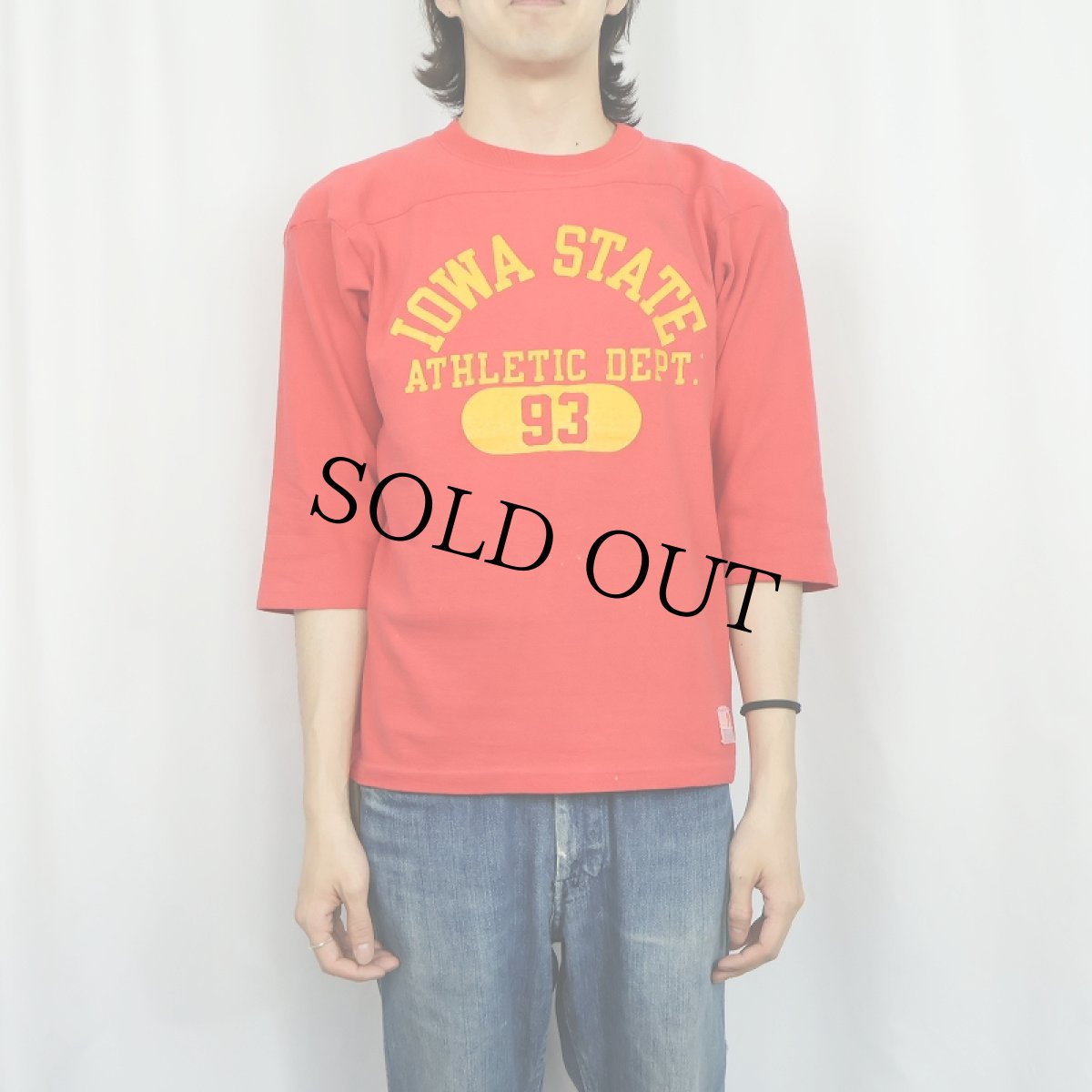 画像2: 70〜80's Champion バータグ USA製 "IOWA STATE" ラバープリント フットボールTシャツ M (2)