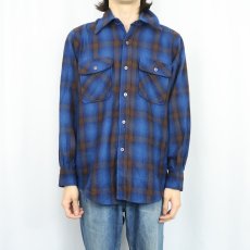 画像2: 70's SIERRA MADRE オンブレーチェック柄 ウールシャツ M (2)