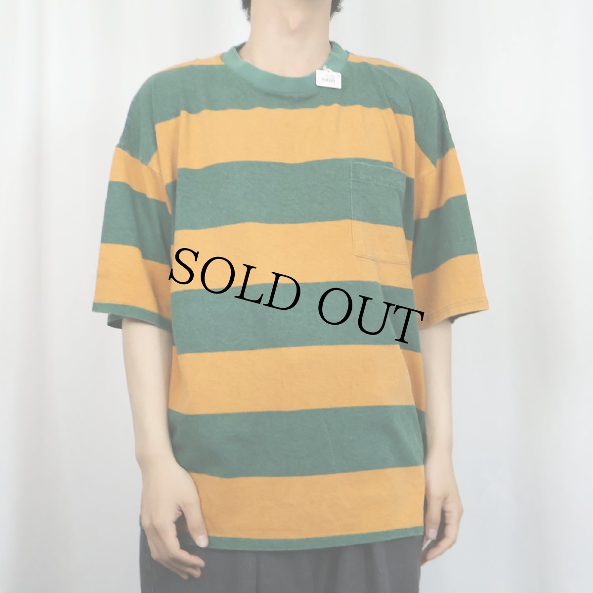 画像2: 90's〜 BASE CAMP USA製 ボーダー柄 プリントポケットTシャツ XL (2)